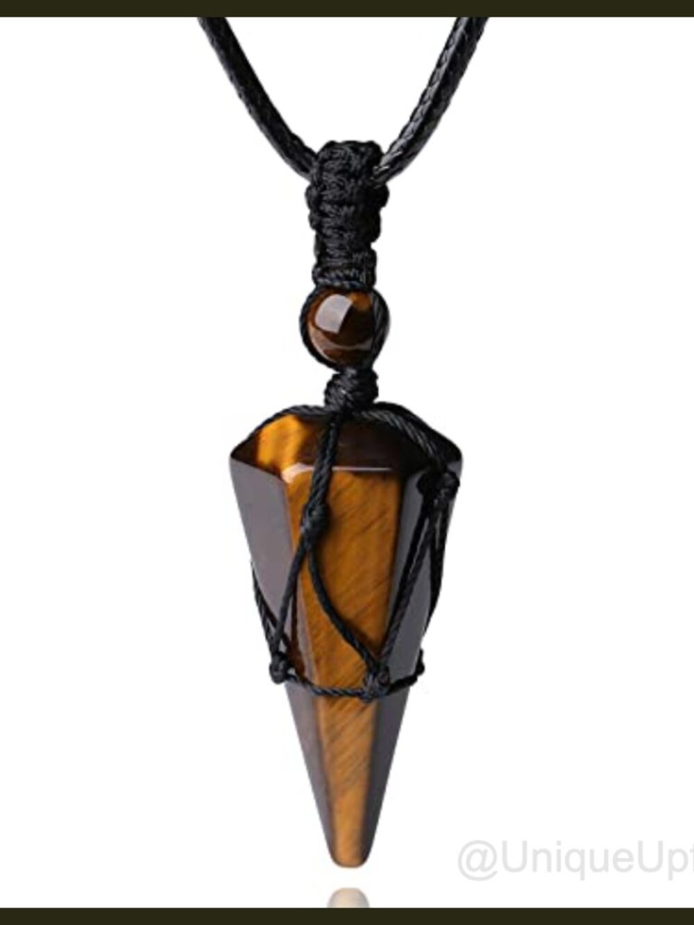 Crystal Pointed Pendant Necklace Adjustable Rope Tiger's Eye Healing Jewelry